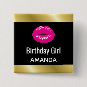 Birthday Girl Hot Pink Lips Glamourous 15 Cm Square Badge