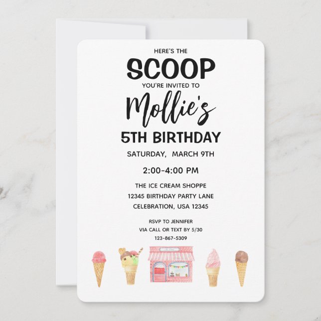 Birthday Girl Ice Cream Cone Pink Party Invitation (Front)