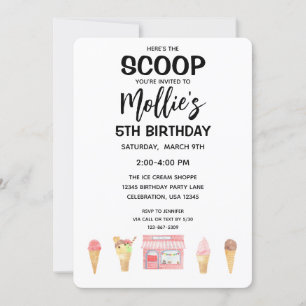 Birthday Girl Ice Cream Cone Pink Party Invitation