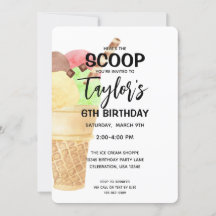 Birthday Girl Ice Cream Cone Pink Party Invitation