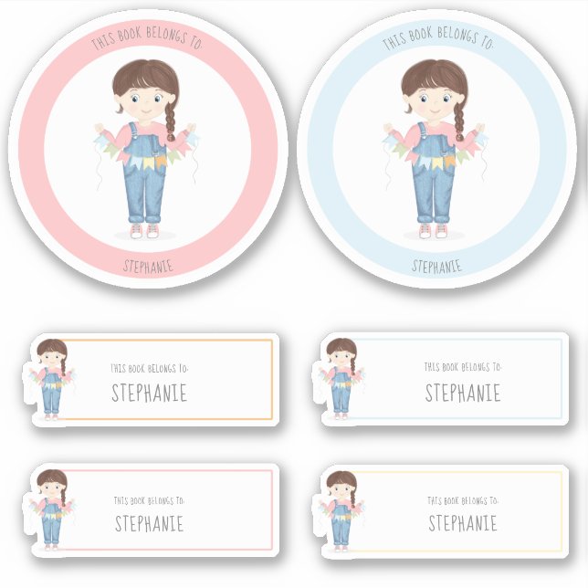 Birthday Girl in Overalls Brunette (Front)