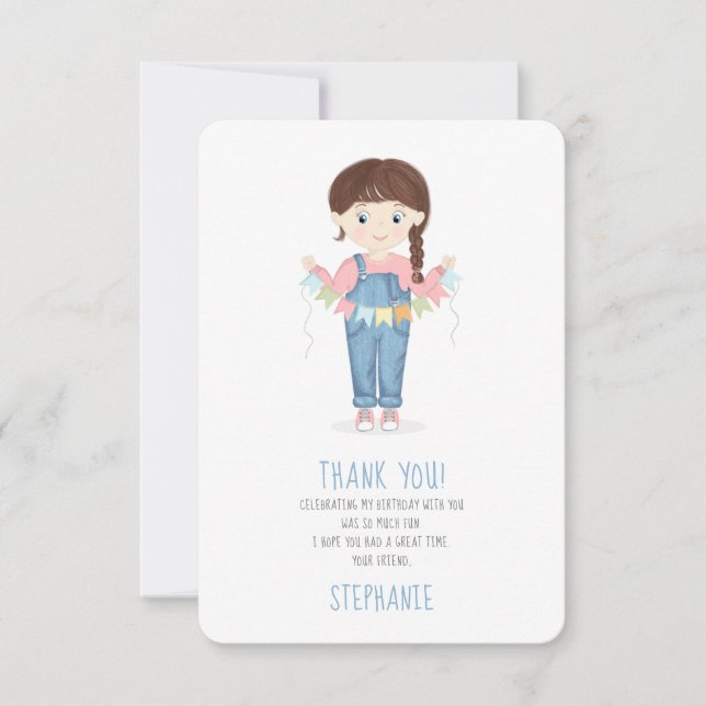 Birthday Girl in Overalls Brunette Invitation (Front)