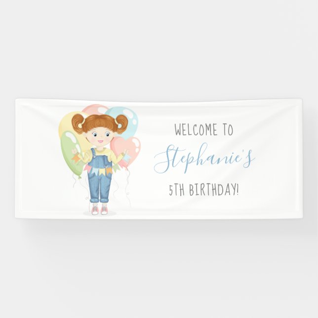 Birthday Girl in Overalls Redhead Banner (Horizontal)