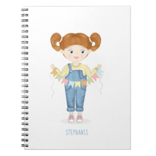 Birthday Girl in Overalls Redhead Notebook