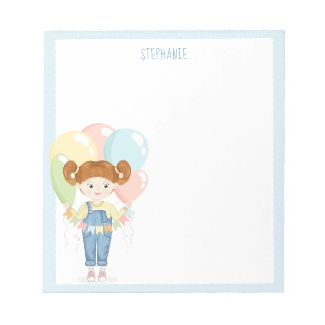 Birthday Girl in Overalls Redhead  Notepad (Front)