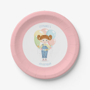 Birthday Girl in Overalls Redhead Paper Plate
