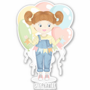 Birthday Girl in Overalls Redhead Sticker