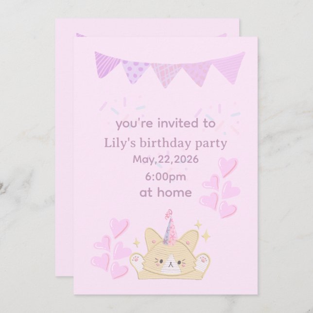 Birthday girl Invitation | customisable card (Front/Back)