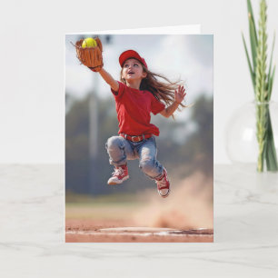 Birthday Girl Jumping To Catch a Softball Card