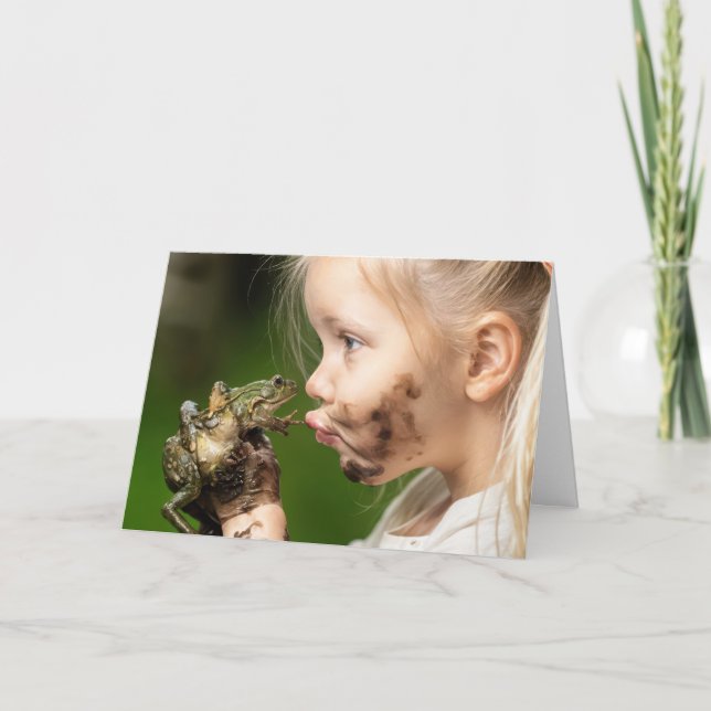 Birthday Girl Kissing a Frog Card (Front)
