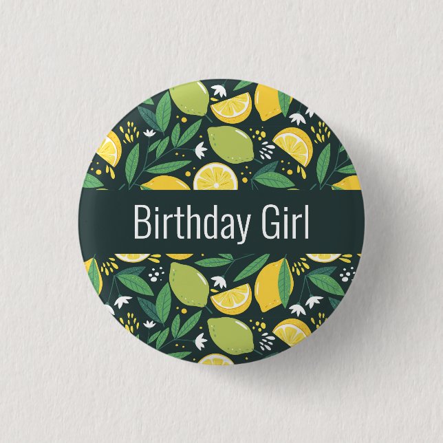 Birthday Girl -  Lemon and Limes Fruit Pattern 3 Cm Round Badge (Front)