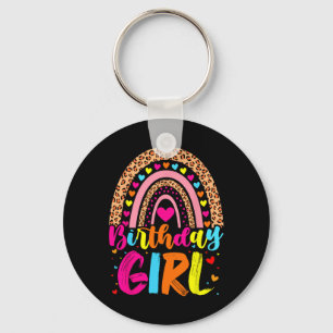 Birthday Girl Leopard Rainbow Birthday Party Famil Key Ring