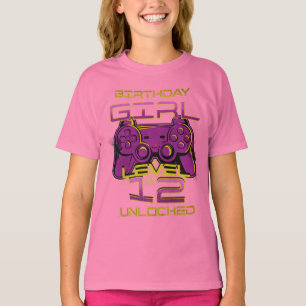 Birthday Girl Level 12 Unlocked T-Shirt Gamer Kids