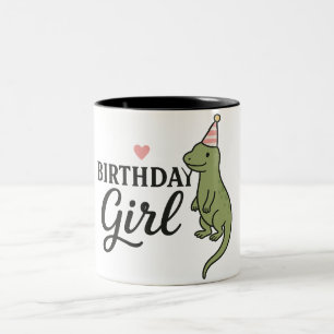 Birthday Girl Lizard – Cute & Fun Party Design Two-Tone Coffee Mug