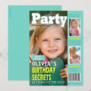 Birthday Girl Magazine Cover 3 Photos Party Invitation