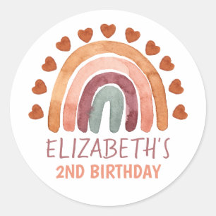 Birthday Girl Modern Boho Rainbow Name Classic Round Sticker