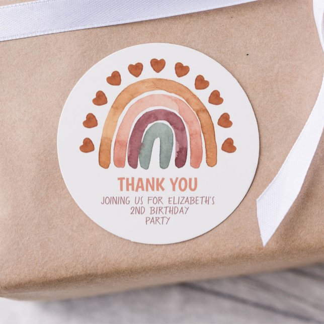  Birthday Girl Modern Boho Rainbow Thank You  Classic Round Sticker (Creator Uploaded)
