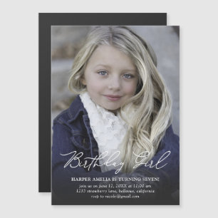 Birthday Girl Modern Calligraphy Birthday Magnetic Invitation