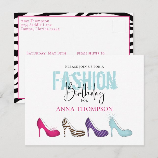 Birthday Girl Modern Fashion Shoes Invitation Postcard (Front/Back)