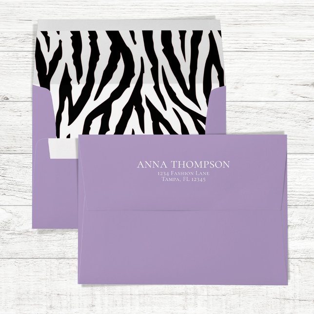 Birthday Girl Modern Fashion Shoes Minimalist  Envelope (Purple and zebra striped envelope template)