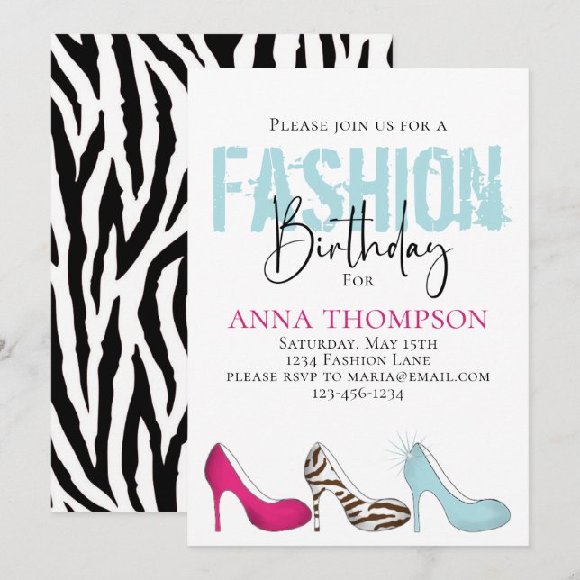 Birthday Girl Modern Fashion Shoes Minimalist Invitation (Front/Back)