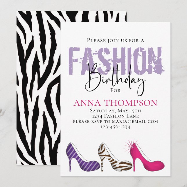 Birthday Girl Modern Fashion Shoes Minimalist Invitation (Front/Back)