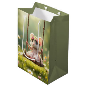 Birthday Girl Mouse On a Garden Swing Medium Gift Bag