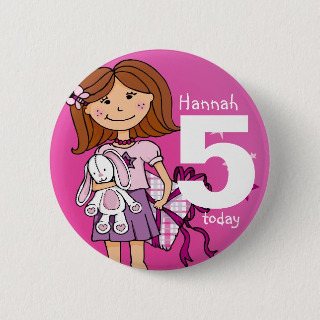 Birthday girl name and age button / badge (Front)