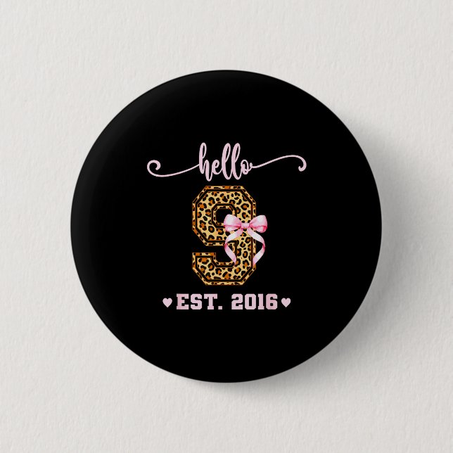 Birthday Girl Nk Coquette Bow Hello 9 Year Old Aes 6 Cm Round Badge (Front)