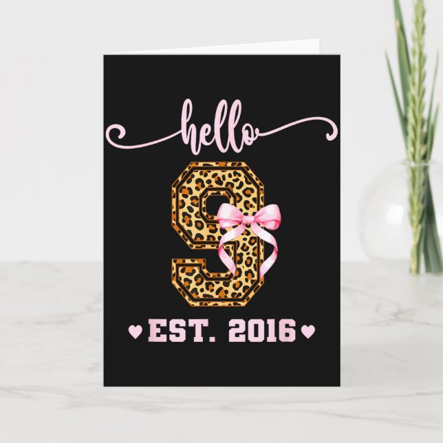 Birthday Girl Nk Coquette Bow Hello 9 Year Old Aes Card (Front)