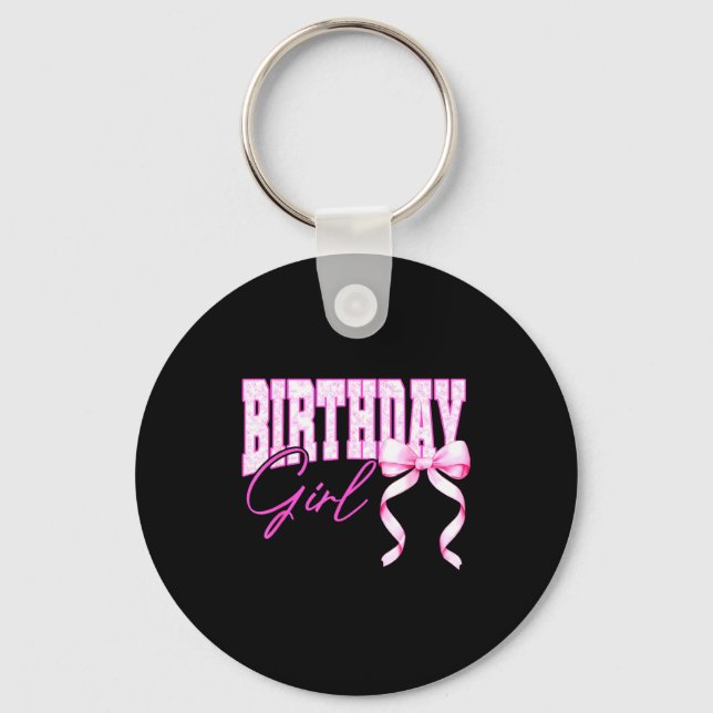 Birthday Girl Nk Toile Coquette Bow Birthday Party Key Ring (Front)