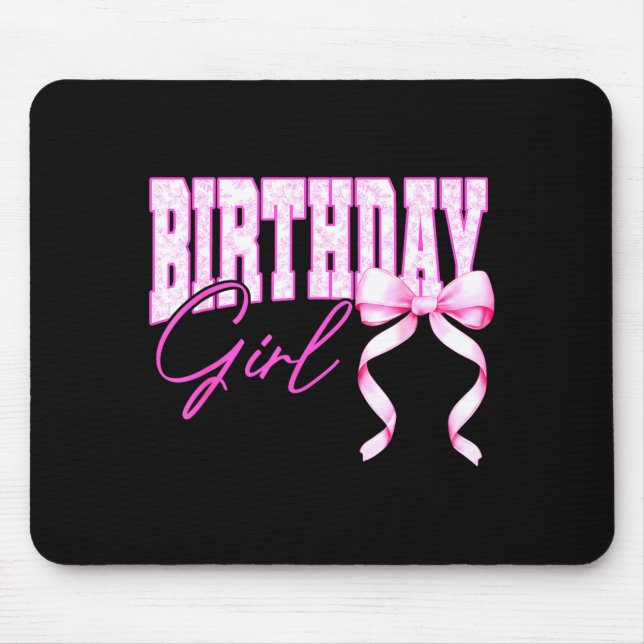 Birthday Girl Nk Toile Coquette Bow Birthday Party Mouse Mat (Front)