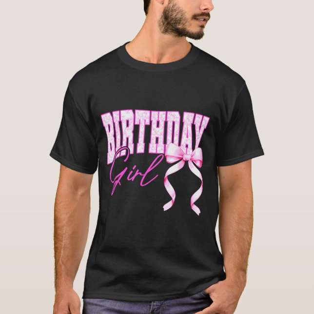 Birthday Girl Nk Toile Coquette Bow Birthday Party T-Shirt (Front)
