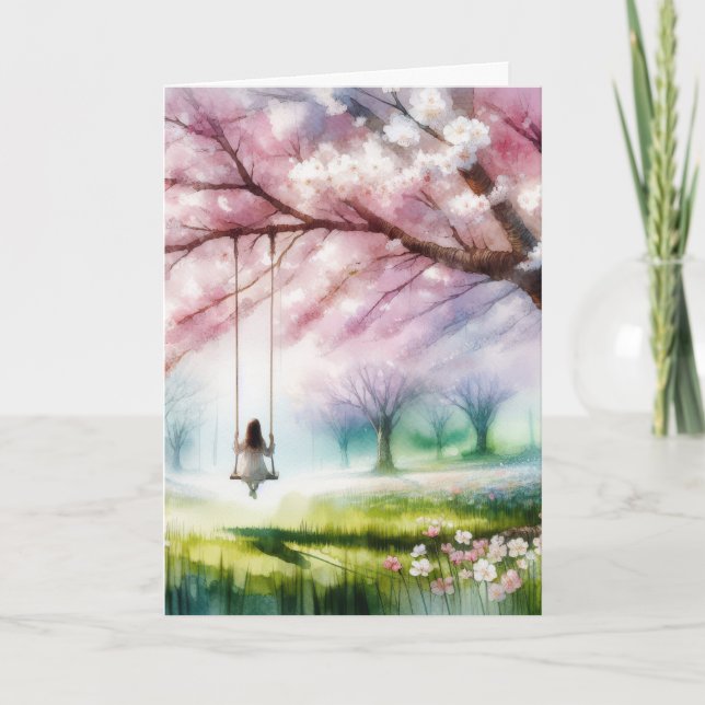 Birthday Girl On a Swing Card (Front)