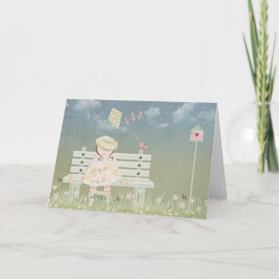 Birthday Girl on Bench with Kite Card