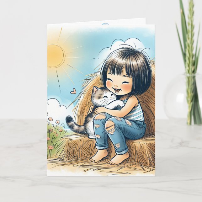 Birthday Girl On Hay Bale Card (Front)