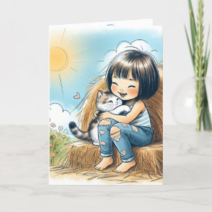 Birthday Girl On Hay Bale Card