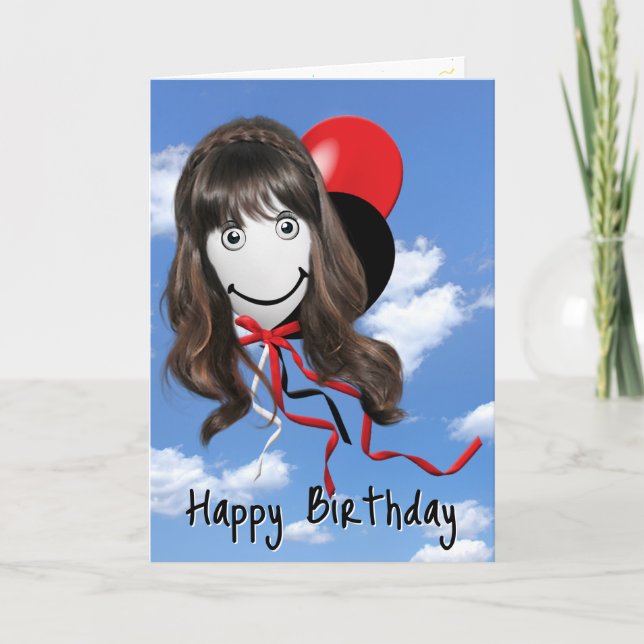 Birthday Girl On Party Balloon   Card (Front)