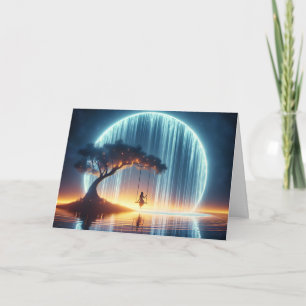 Birthday Girl On Swing In Moon Waterfall Card