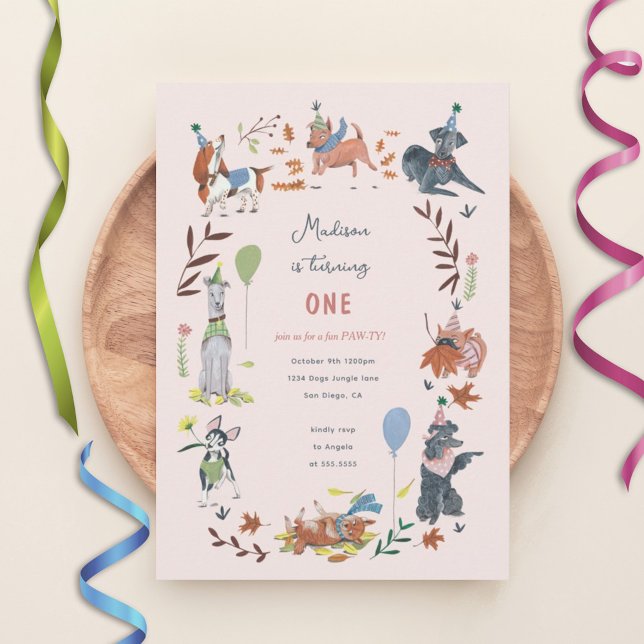 Birthday girl Paw-ty cute puppy dogs party Invitation (Creator Uploaded)