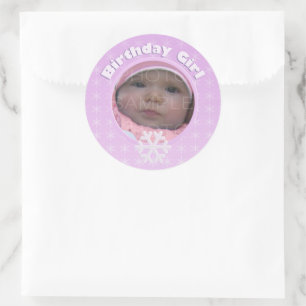 Birthday Girl Photo Winter Onederland Classic Round Sticker