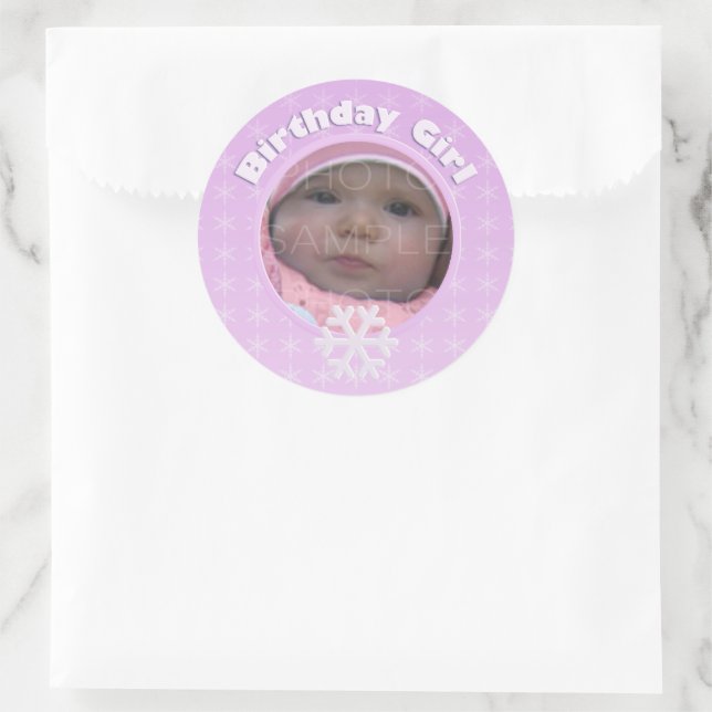 Birthday Girl Photo Winter Onederland Classic Round Sticker (Bag)