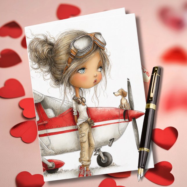 Birthday Girl Pilot Co-pilot dog & Cessna Airplane Card (Creator Uploaded)
