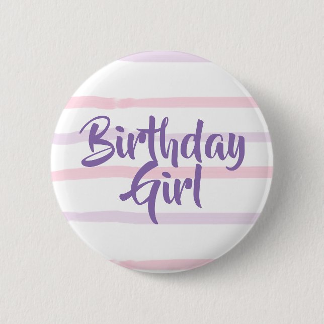 Birthday Girl Pink and Purple Button (Front)