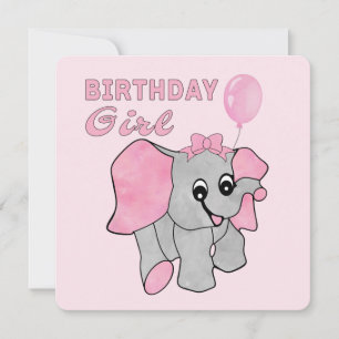 Birthday Girl Pink Baby Elephant Invitation