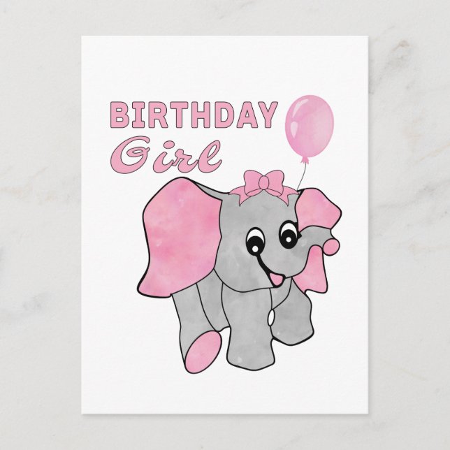 Birthday Girl Pink Baby Elephant Postcard (Front)