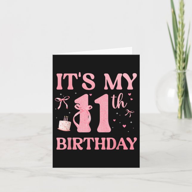 Birthday Girl Pink Coquette Bow 11 Years Old Aesth Card (Front)