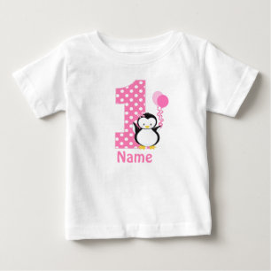 Birthday Girl Pink Penguin Personalised Dress Baby T-Shirt