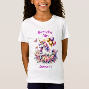 Birthday Girl Pink, Purple and Gold Unicorn T-Shirt