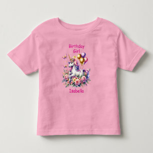 Birthday Girl Pink, Purple and Gold Unicorn Toddler T-Shirt